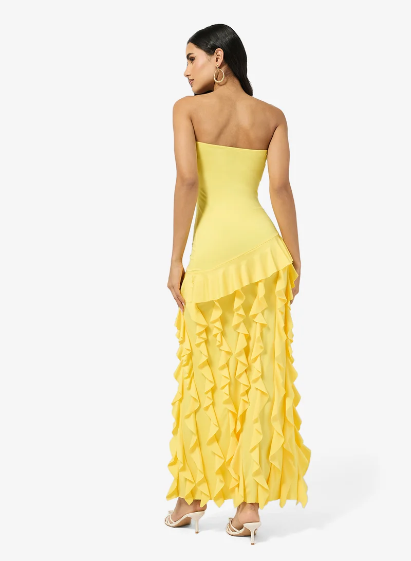 جينجر Bandeau Waterfall Ruffle Dropwaist Dress